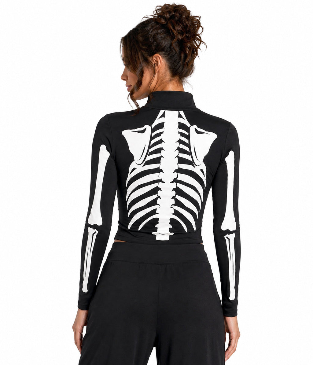 Women's Skeleton Long Sleeve Crop Top