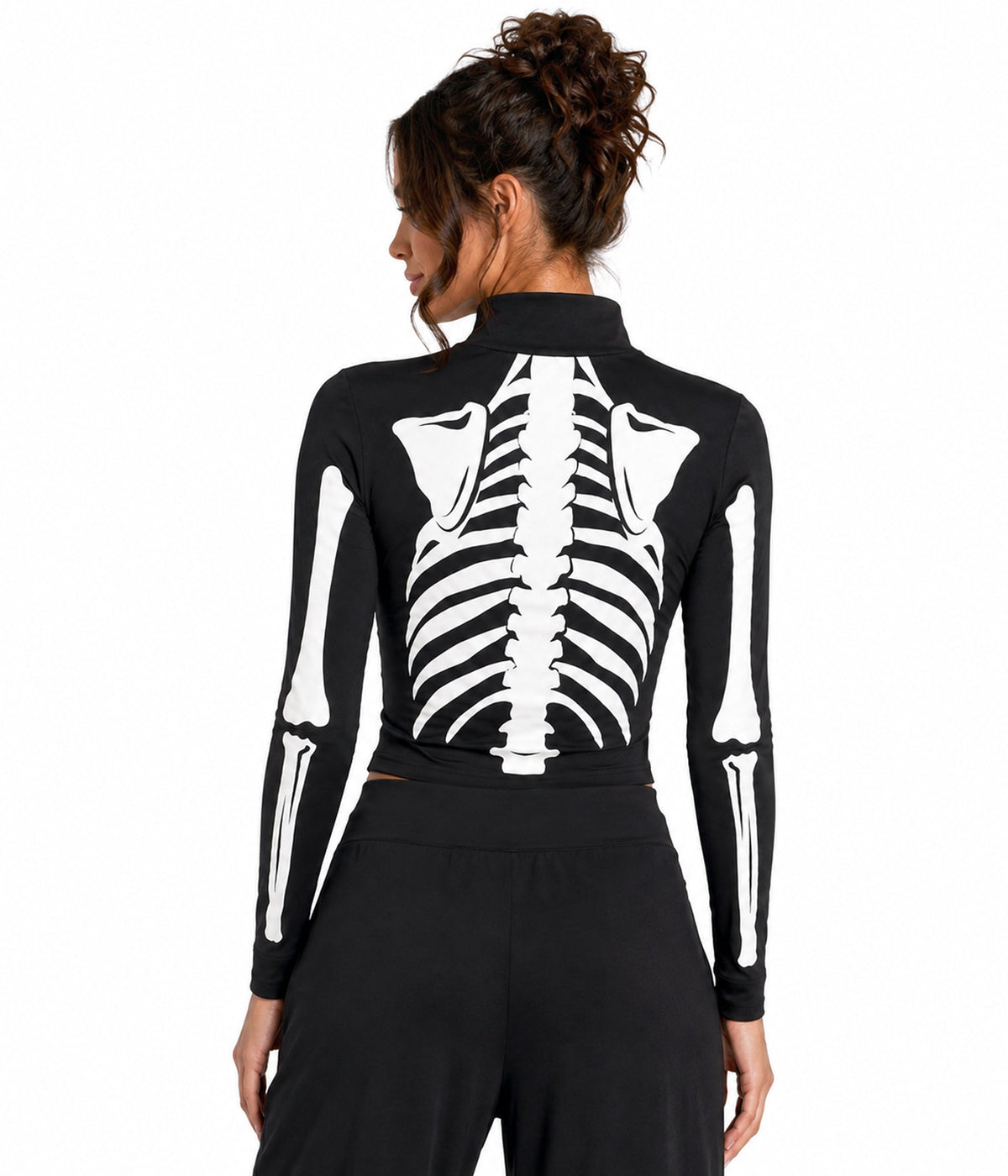 Women's Skeleton Long Sleeve Crop Top